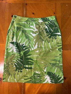 Vanessa Virginia Green Tropical Print Pencil Skirt